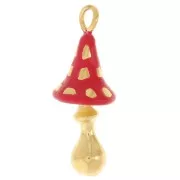 20x7mm 304L stainless steel Mushroom pendant with epoxy resin - Gold - Red x1