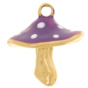 15x14mm 304L stainless steel Mushroom charm with epoxy resin - Gold - Plum