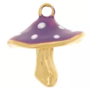 Breloque champignon 15x14 mm avec résine époxy - Acier inox 304L Doré - Prune