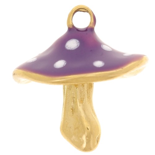 15x14mm 304L stainless steel Mushroom charm with epoxy resin - Gold - Plum