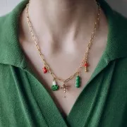 17x10mm 304L st. steel Chinese cabbage charm with epoxy resin - Gold - Green x1