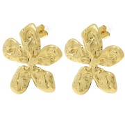 27x29mm 304L stainless steel Hammered flower earrings - Gold x2|raw }}
