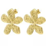 27x29mm 304L stainless steel Hammered flower earrings - Gold x2