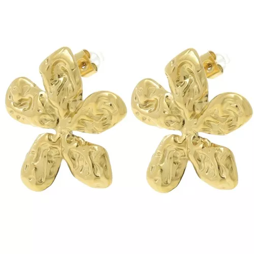 27x29mm 304L stainless steel Hammered flower earrings - Gold x2