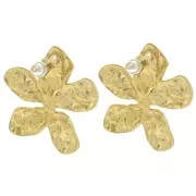 27x29mm 304L stainless steel Hammered flower earrings - Gold x2