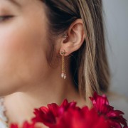 11x7mm Flower EarStuds Open Hoop & CZ Stainless Steel 304L - Gold - Pink x2