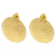 24mm Round textured earrings - chevron pattern - Fine Gold-plated x2