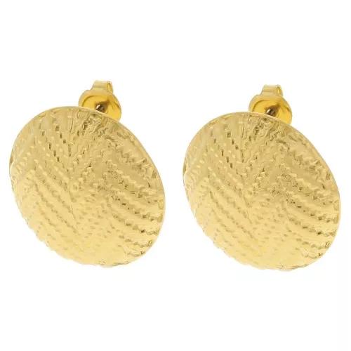 24mm Round textured earrings - chevron pattern - Fine Gold-plated x2