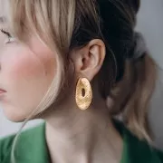 40x24mm Textured irregular oval earrings - Fine Gold-plated x2