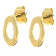 11x6.5mm Hammered irregular oval earrings - Fine Gold plated x2
