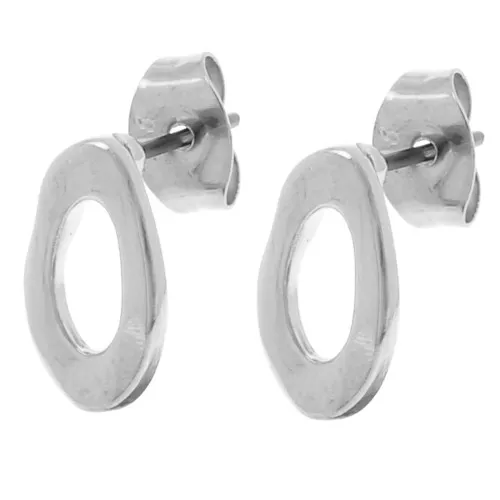 11x6.5mm Hammered irregular oval earrings - Fine Silver plating x2