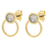 14x11mm epoxy resin Circle earrings - Fine gold plated - Silver glitter x1