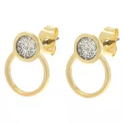 14x11mm epoxy resin Circle earrings - Fine gold plated - Silver glitter x1