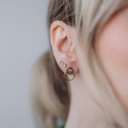 14x11mm epoxy resin Circle earrings - Fine gold plated - Silver glitter x1