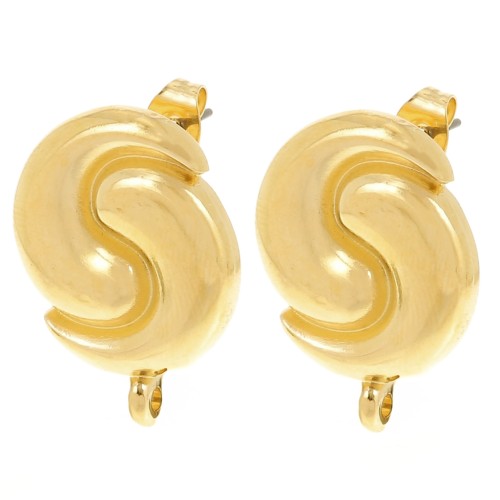 17mm Ying et Yang earstuds with closed hoop - Fine Gold-plated x2
