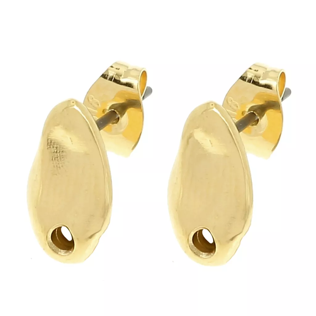 11x6mm Hammered irregular drop earstuds Fine Gold-plated x2