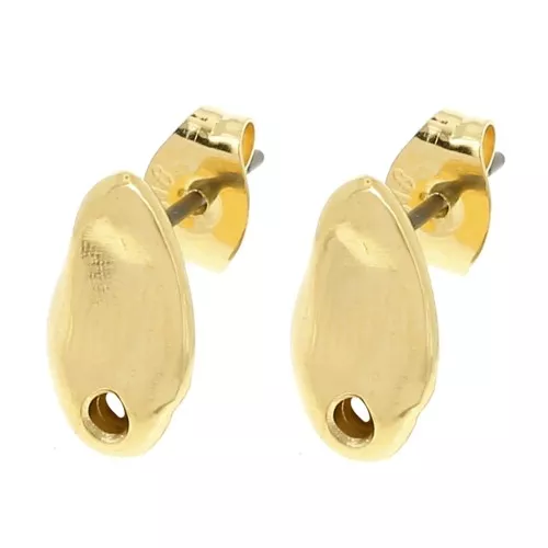 11x6mm Hammered irregular drop earstuds - Fine Gold-plated x2