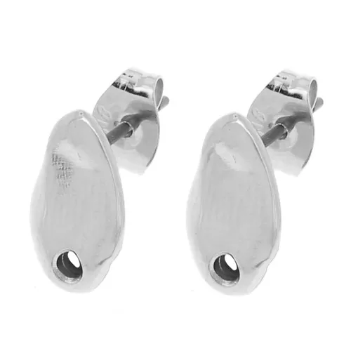 11x6mm Hammered irregular drop earstuds - Fine silver plating x2
