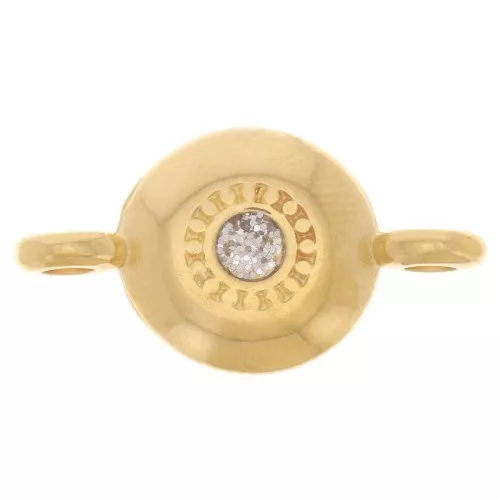 17.5x9mm Round spacer with epoxy resin - fine gold Plated - Silver Glitter x1