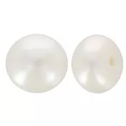 6mm Semi-perforated round flattened freshwater pearls - AAA Grade - White x2