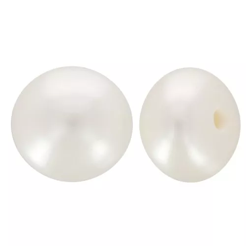 6mm Semi-perforated round flattened freshwater pearls - AAA Grade - White x2