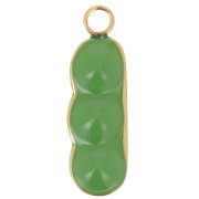 21x7mm 304L stainless steel Pea pod pendant epoxy resin - Gold - Green x1