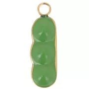 21x7mm 304L stainless steel Pea pod pendant epoxy resin - Gold - Green x1