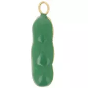 21x7mm 304L stainless steel Pea pod pendant epoxy resin - Gold - Green x1