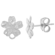 11x9mm 925 Sterling Silver Flower earstuds with closed hoop x2