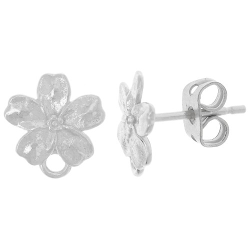 11x9mm 925 Sterling Silver Flower earstuds with closed hoop x2