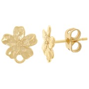 11x9mm 925 Sterling Silver Flower earstuds with closed hoop - Fine gold plated x2