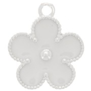 18x15mm 925 Sterling Silver Flower charm with epoxy resin - White glitter x1