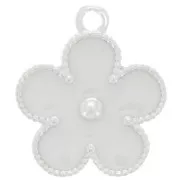 18x15mm 925 Sterling Silver Flower charm with epoxy resin - White glitter x1