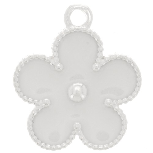 18x15mm 925 Sterling Silver Flower charm with epoxy resin - White glitter x1