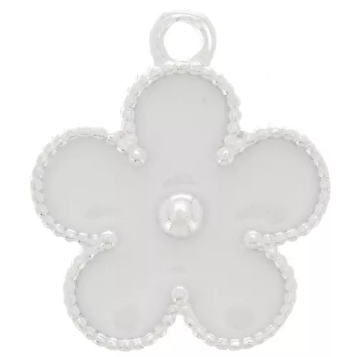 18x15mm 925 Sterling Silver Flower charm with epoxy resin - White glitter x1