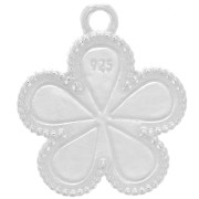 18x15mm 925 Sterling Silver Flower charm with epoxy resin - White glitter x1