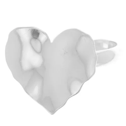 925 Sterling Silver Adjustable hammered heart ring - Size 48 to 54 x1