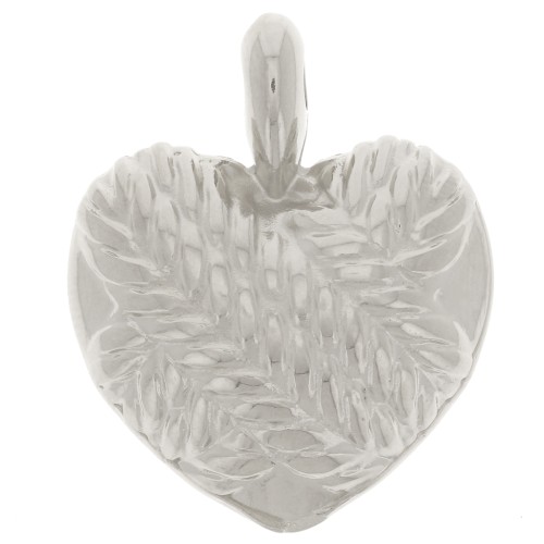 27x22mm Curved heart pendant - braided effect - Antique fine silver plated x1