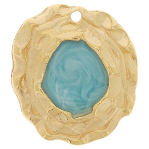 25x22mm Irregular pendant with epoxy resin - Fine gold plated - Turquoise x1