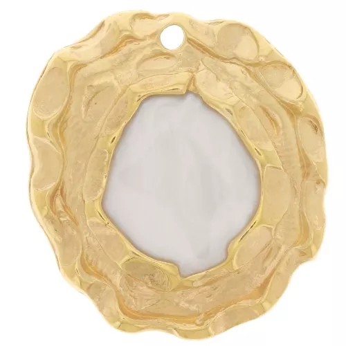 25x22mm Irregular pendant with epoxy resin - Fine gold plated - White x1