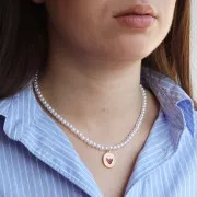 19x14mm Oval pendant - Strawberry pattern - Fine gold plated - White - Red x1