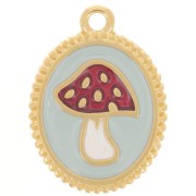 19x14mm Oval pendant - Mushroom pattern - Fine gold plated - Blue - Red x1|raw }}
