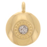 13.5mm round charm with epoxy resin - Fine gold plated - Silver glitter x1