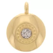 13.5mm round charm with epoxy resin - Fine gold plated - Silver glitter x1
