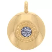 13.5mm round charm with epoxy resin - Fine gold plated - Grey glitter x1