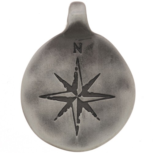 23mm round irregular pendant in oxidized zamac - compass rose pattern - Black x1