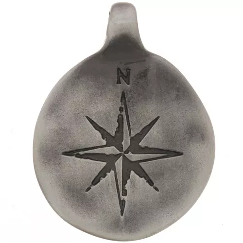 23mm round irregular pendant in oxidized zamac - compass rose pattern - Black x1