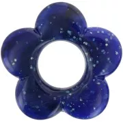21mm flower pendant in opaque resin - Dark blue marbled glitter x1