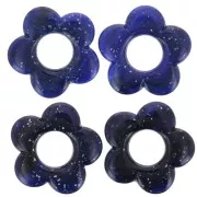21mm flower pendant in opaque resin - Dark blue marbled glitter x1