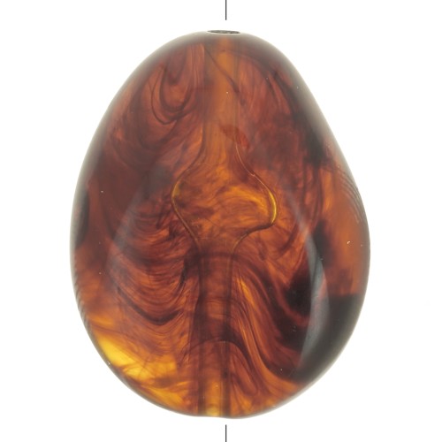 Flat irregular bead 22x17 mm in translucent resin - Marbled amber x1